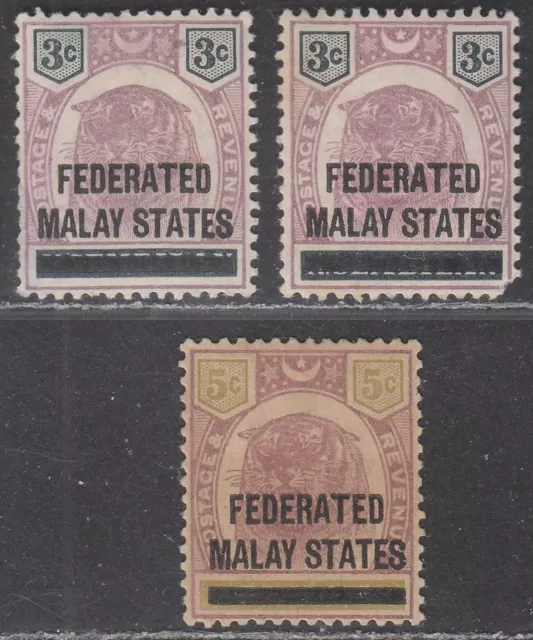 Federated Malay States 1900 QV Overprint on Negri Sembilan 3c, 3c, 5c Mint FLTS