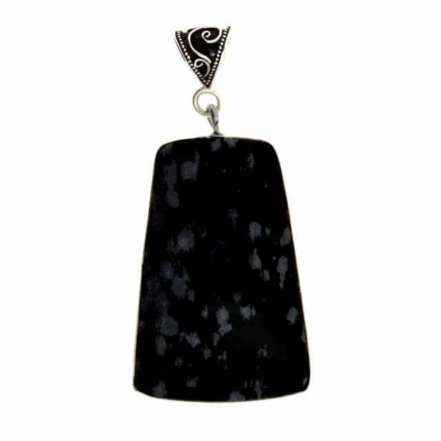 Large Handmade One of a Kind Black Snowflake Obsidian Sterling Silver Pendant