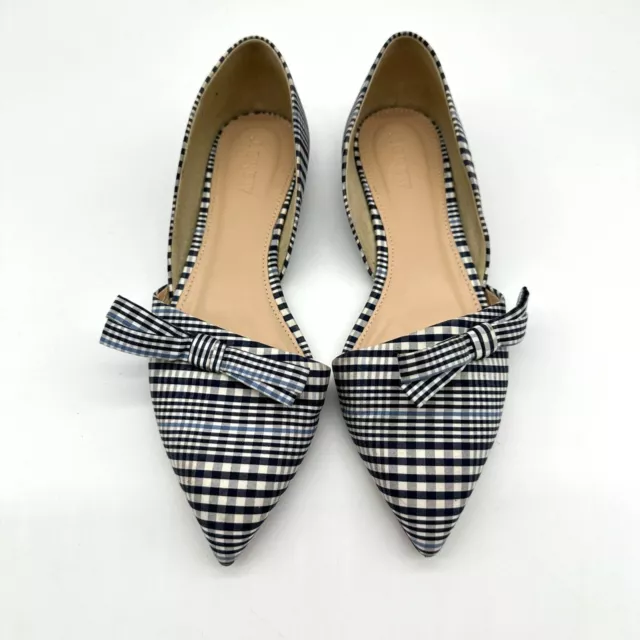 J. Crew Shoes Womens D'Orsay Flats Slip On Bow Pointed Toe Plaid Black White 6