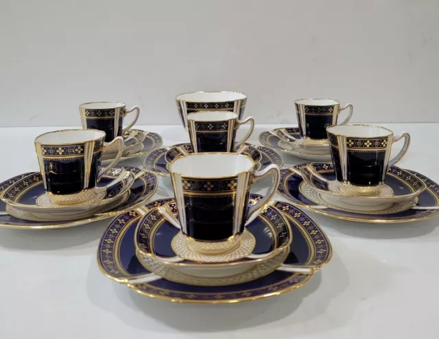 Copeland Spode Cobalt Cups & Saucers & Dessert Plate