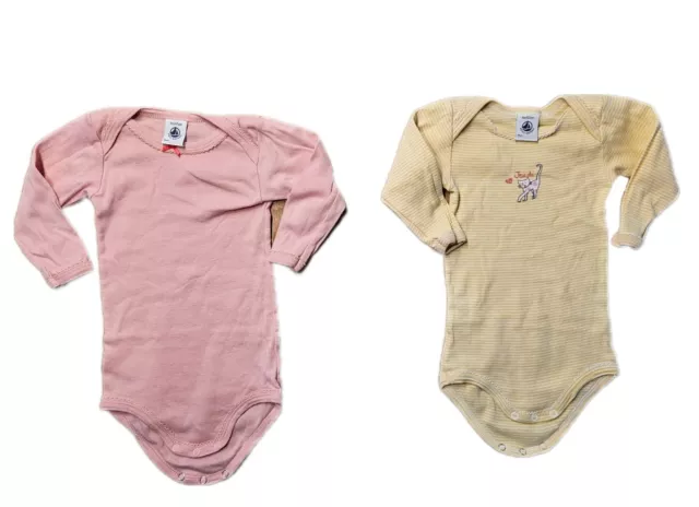 2 Original Bébé Manches Longues Bodies De Petit Bateau Taille 6M