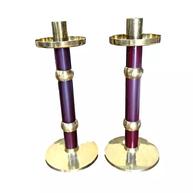 Vintage Brass 1995 Ambrosia Candle Stick Holders Pair (2) Hand Made In India