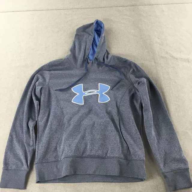 Under Armour Mens Hoodie Sweater Size L Blue Big Logo Pullover Jumper