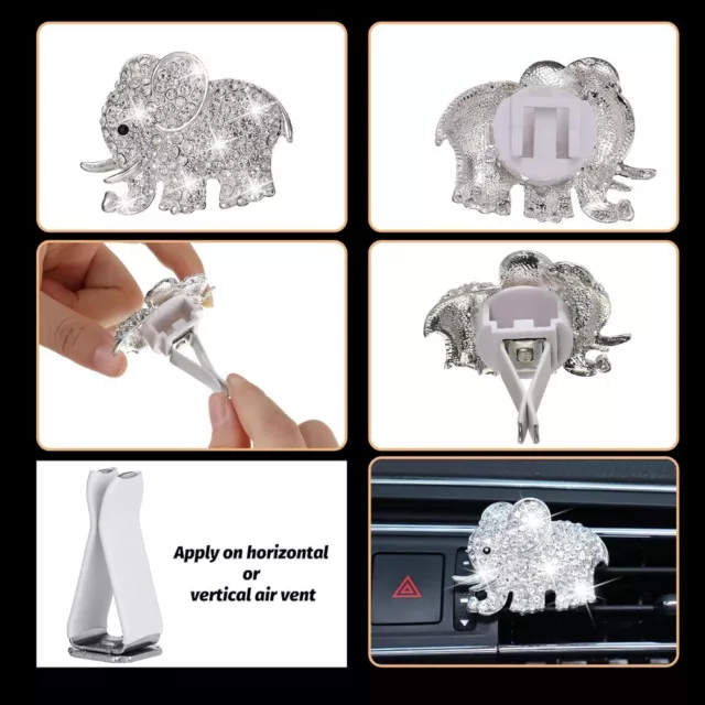 4 Pieces Metal,Rhinestone Bling Elephant Car Air Vent Clip  for Auto Interior 2