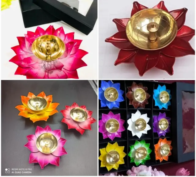 4" Beautiful Brass Lotus Diya Oil lamps Decorative Gifts Home Decor Temple Set 4