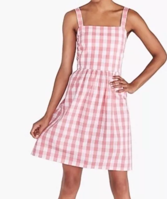 J by J.CREW WOMEN'S PINK WHITE SLEEVELESS GINGHAM PRINTED APRON DRESS Sz XS