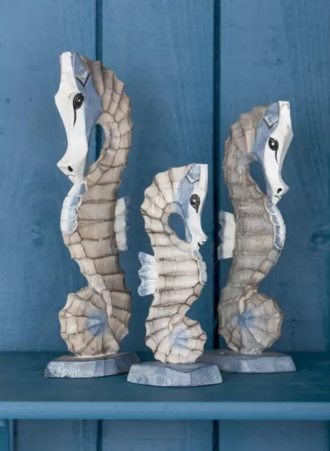 Wooden Seahorses Animal Sculpture set 3 Fair Trade Hand Carved Ornament