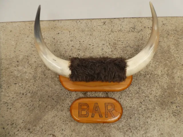 Pair Mounted Bullocks Cow Bulls Horns Bar Sign For Man Cave
