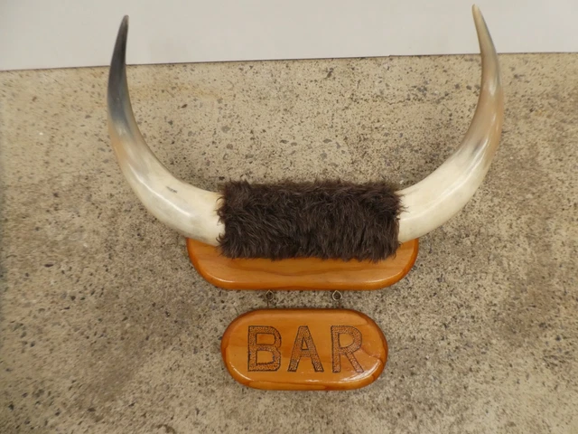 Pair Mounted Bullocks Cow Bulls Horns Bar Sign For Man Cave