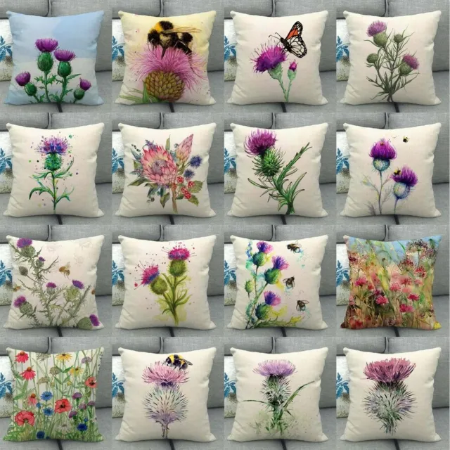 18" Purple Scottish Milk Thistle Flower Throw Pillow Covers Floral Cushion Case