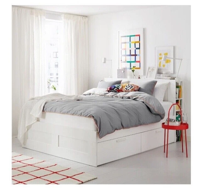 IKEA WHITE BRIMNES Double Storage Bed, including middle support beam