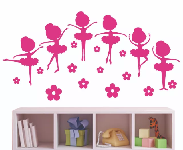 Ballerina Silhouette Chibi Girl Flower Set Ballet Dancer Wall Art Stickers Vinyl