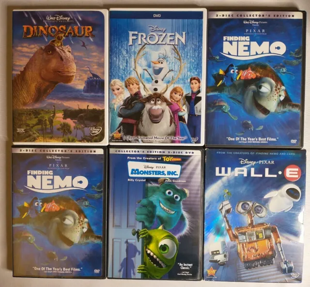 Lot Of 6 Disney CG Animated DVDs Finding Nemo WallE Frozen Monsters Inc Dinosaur