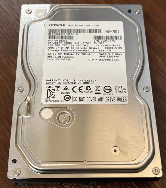 Hitachi Deskstar  HDS721050CLA362 500GB Internal Hard Drive 7200RPM JPT50E