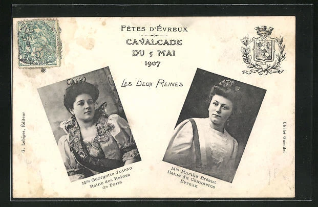 CPA Evreux, Fetes, Cavalcade du 5 Mai 1907, Les Deux Reines, Mlle Georgette Jut