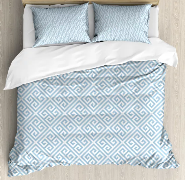 Greek Key Duvet Cover Set Pale Blue Maze Tile