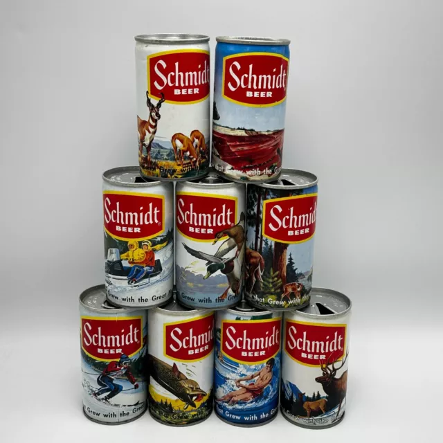 Vintage Schmidt's Beer 12 Oz Aluminum Pull Tab Steel Beer Can Brewery Lot of 9