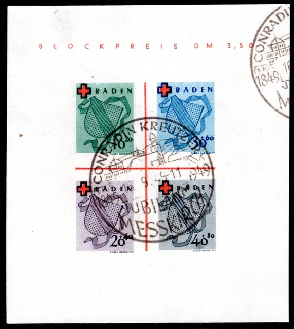 FRANZÖSISCHE ZONE BADEN 1949 42-45B gestempelt TADELLOS ATTEST STRAUB BPP (E8619