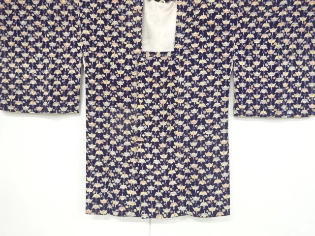 37934# JAPANESE KIMONO / MICHIYUKI COAT / CHIRIMEN / KATAZOME / FLORAL PLANTS &a