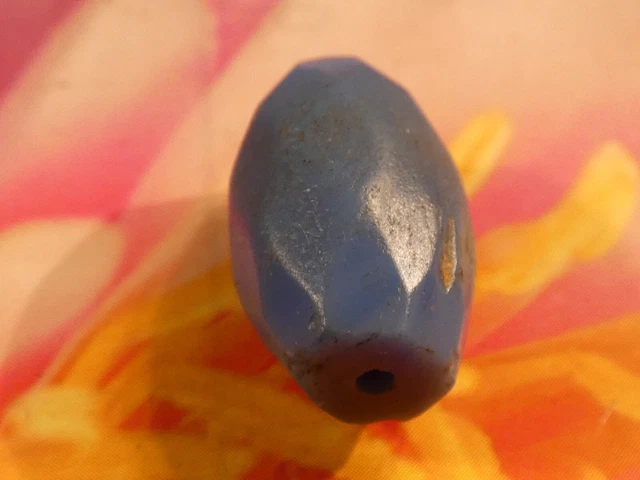 Antique Faceted Russian Opaque Baby Blue Bicone  World Trade Bead 20-12.5 Mm