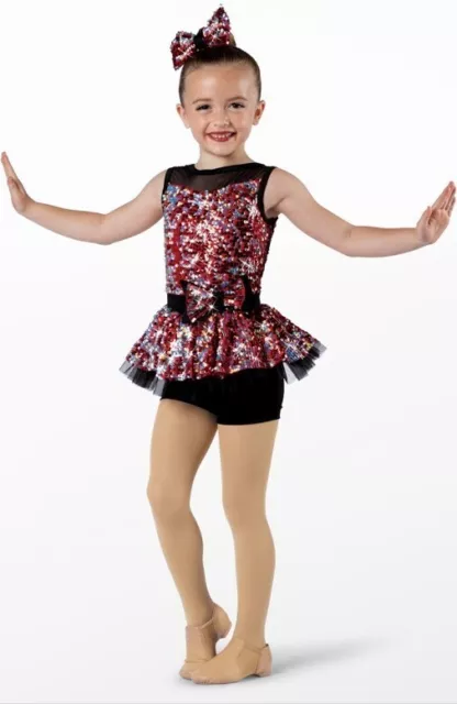 Weissman 2-Pc Dance Costume Recital Jazz Ballet Sequins Red/Black Sz 1C (7/8)