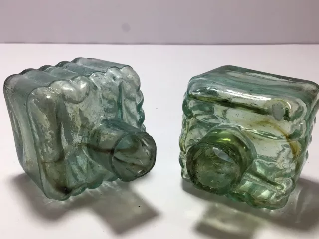 2 AMBER SWIRLY STREAKS Ribbed Victorian Old Ink Bottles J26