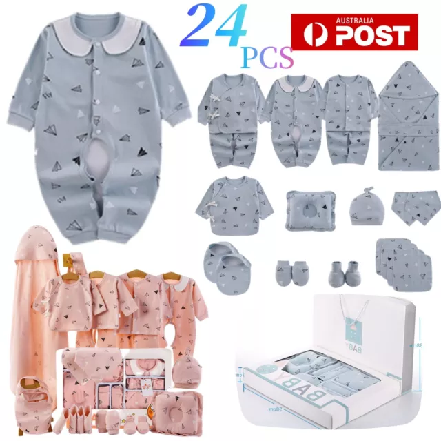 Newborn Baby Cotton Clothes Set Jumpsuit Gloves Socks Pillow Towel Swaddle Hat