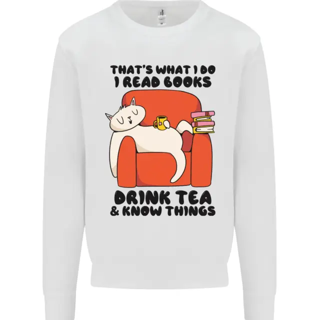 I Drink Tea and Know Things Funny Cat Kids Sweatshirt Jumper