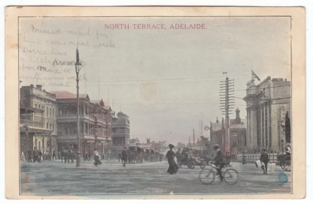 North Terrace Adelaide Busy Scene South Australia OLD POSTCARD circa 1908