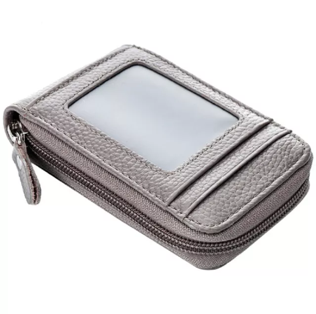 Men's Wallet Genuine Leather Credit Card Holder RFID Blocking Zipper Thin Pocket 3