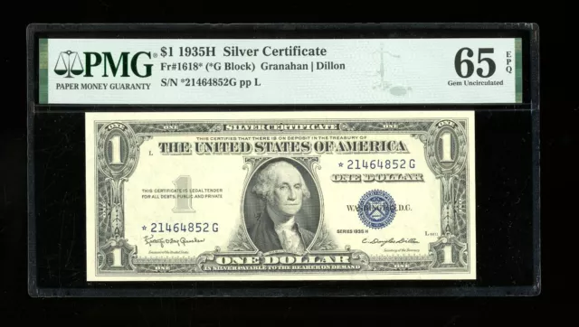 DBR $1 1935-H Silver STAR Gem Fr. 1618* PMG 65 EPQ Serial *21464852G
