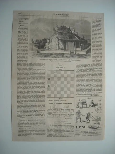 Gravure 1861. Cochinchine. Tombeau De Mgr L’eveque D’adran, A Saïgon. Explicatif