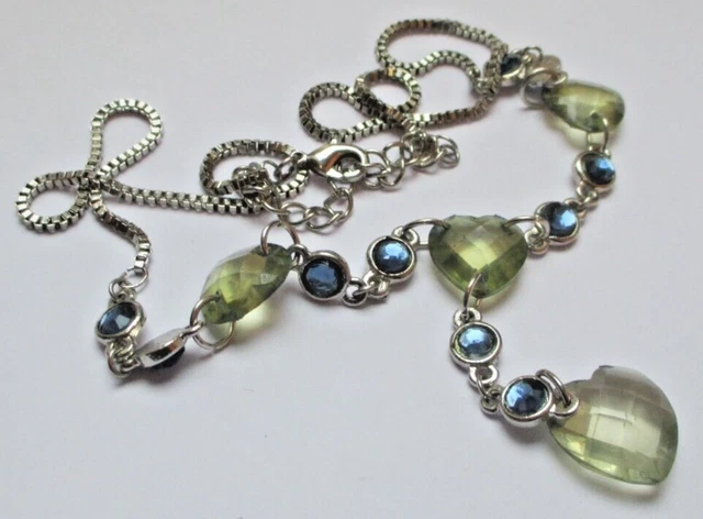 Collier Sautoir Avon - Double Rangs, Alliage Argenté Et Lucite Bleue - Occasion Très Bon état