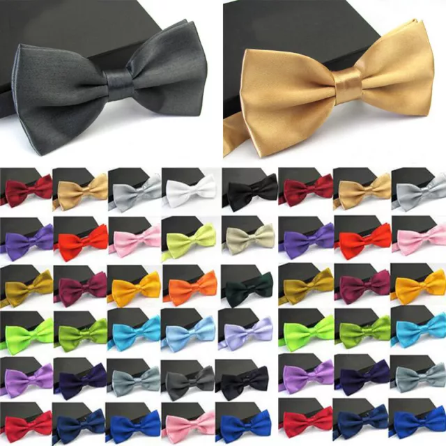 Men's Bow Tie Pre Tied Plain Black Gold Satin  Party Prom Office Wedding Bowtie