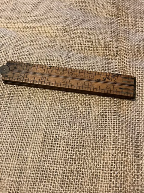 Vintage Stanley Boxwood Brass & Wood Ruler No. 68 Unfolds to 24" New Britain