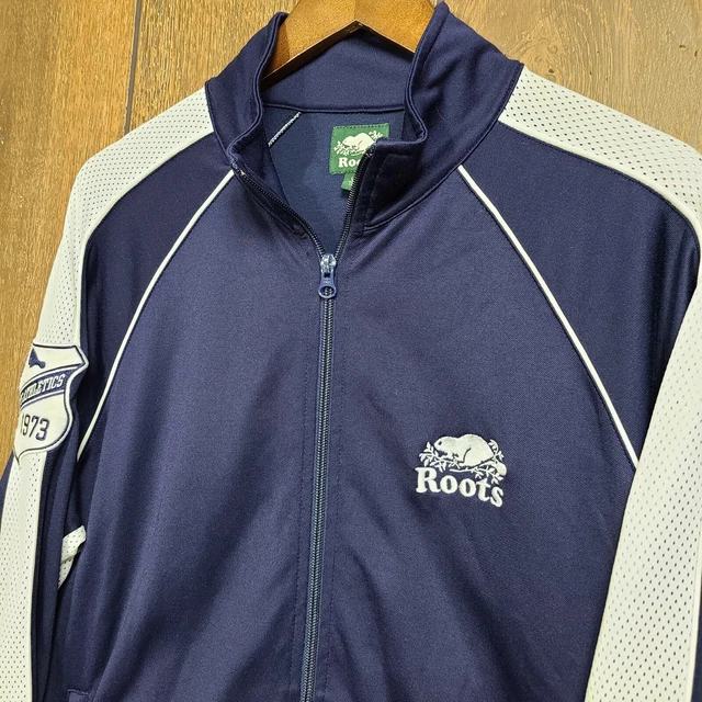 Vintage Roots USA Logo Patch Olympics Jacket Blue Full Zip Large