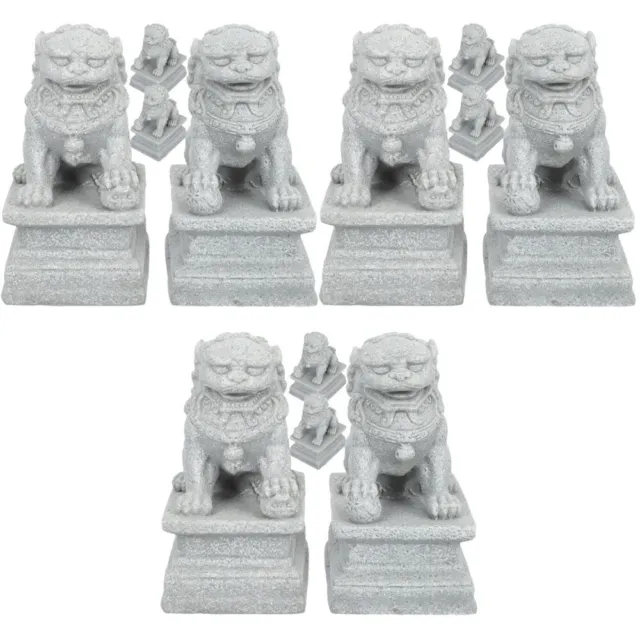 6 Pairs Feng Shui Lion Statue Mini Figurine Beishi Town House Ornament Bookcase