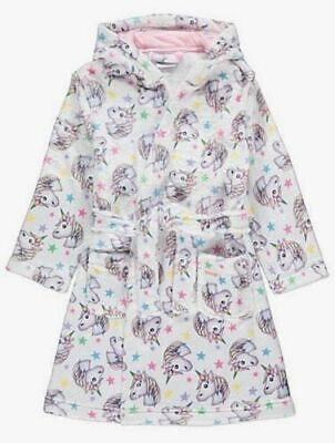 Girls Emoji® White Unicorn Print Hooded Dressing Gown Robe - Ages: 4 to 8 years