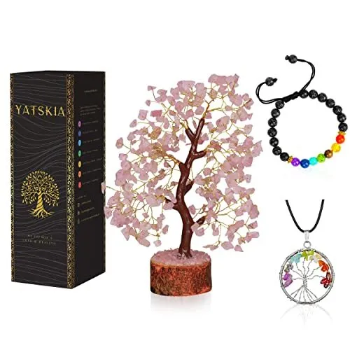 YATSKIA Rose Quartz Tree - Gem Tree - Crystal Quartz Tree - Pink Decor - Rose...