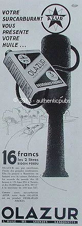 Publicite Olazur Azur Huile Bidon Supercarburant Desmarais De 1934 French Ad Pub