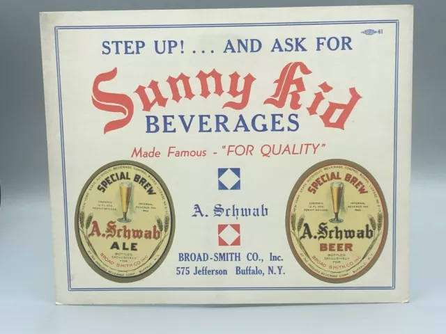 1930s IROQUIOIS Beverage SUNNY KID Schwab BEER Label Advertising SIGN Buffalo NY