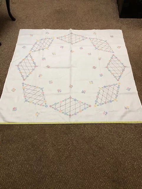 Vintage linen embroidered tablecloth 51 x 51