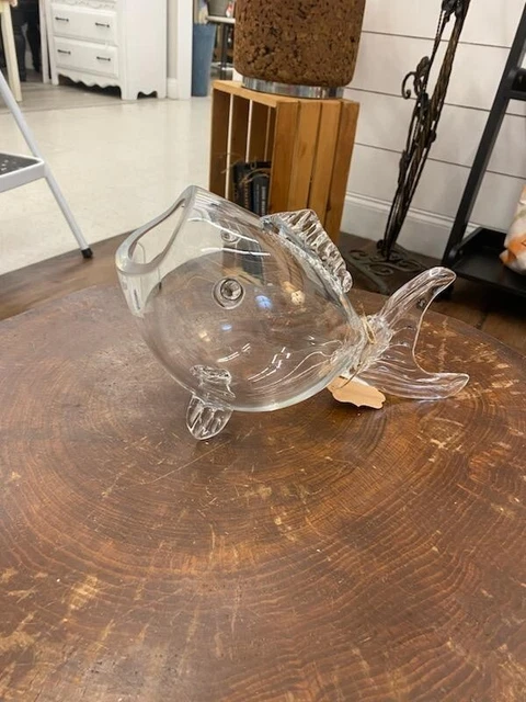 Vtg Glass Fish Shape Bowl Candy Dish