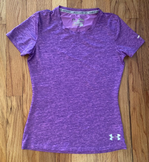Girls Under Armour Purple Fitted HeatGear Short Sleeve Shirt Size M