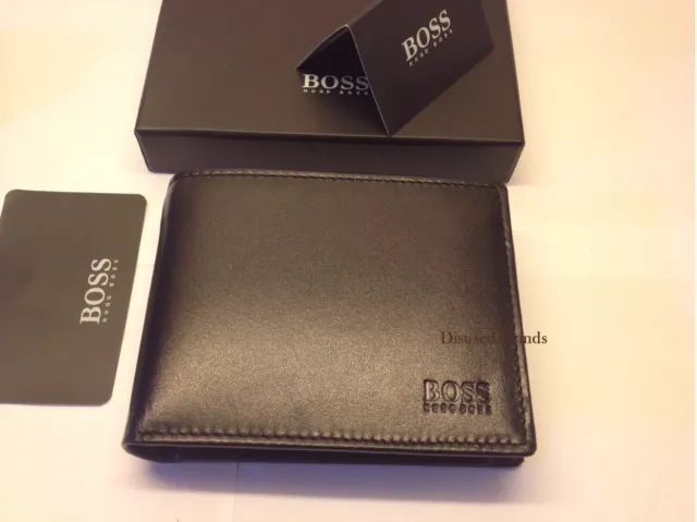 Brand New Designer Hugo Boss 'Arezzo' Mens Trifold Black Coin Pocket Wallet