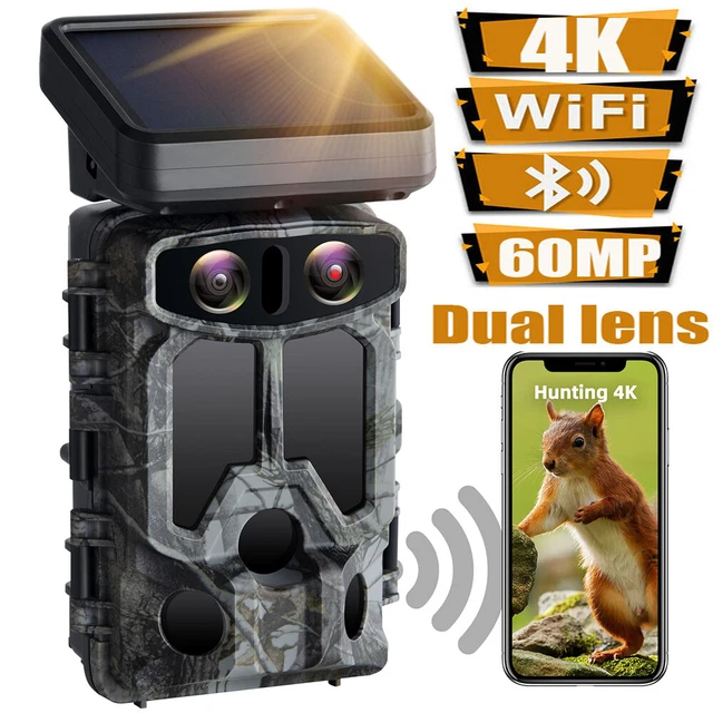 CAMPARK 4K WIFI Solar Trail Camera 60MP Wildlife Hunting Cam IR Night ...