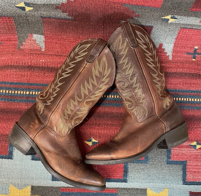 Double-H Mens Sz 9 D Western Cowboy Used Work Boots Brown Leather Rubber Soles Double-H Mens Sz 9 D Western Cowboy Used Work Boots Brown  main image 2