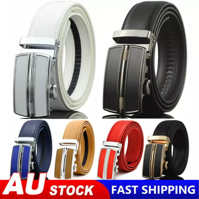 Fashion Men's Genuine Leather Ratchet Dress Belt Steel Automatic Click Buckle