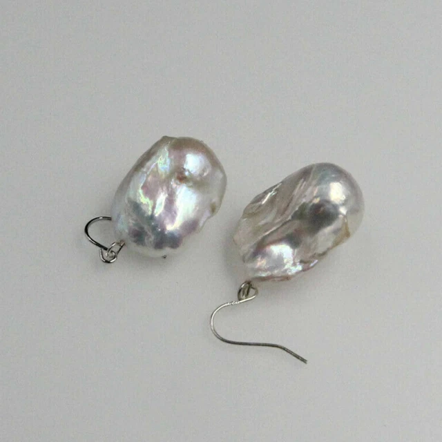 Natural 15-22 mm White Southsea Baroque Pearl 925 silver Earrings Thanksgiving