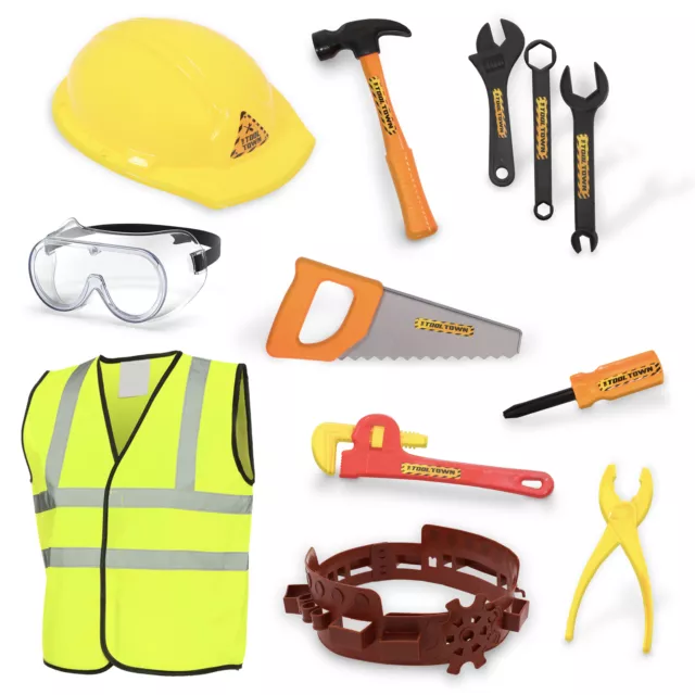 Builder Construction Worker Costume 12 Piece Deluxe Fancy Dress Childs Outfit